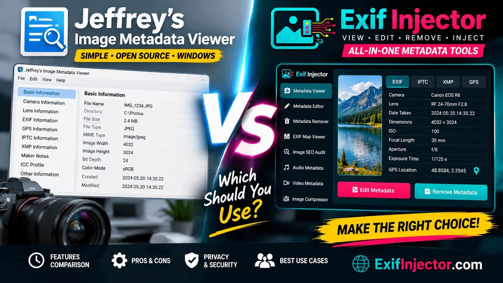 Jeffrey's Image Metadata Viewer vs ExifInjector: Which Should You Use?