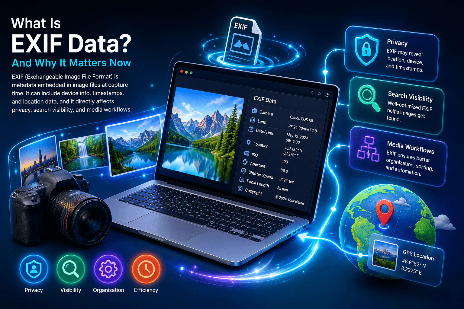 EXIF data, privacy, search visibility, and media workflows